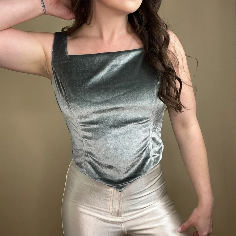 Velvet Sage Green Bustier Bodice Style Top Size Medium - Picture 9 of 11